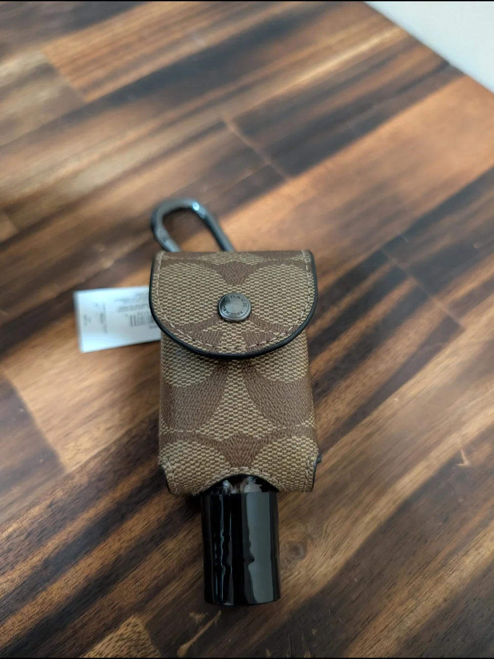 NWT Coach Brown Signature Canvas Hand Sanitizer Holder with Clip